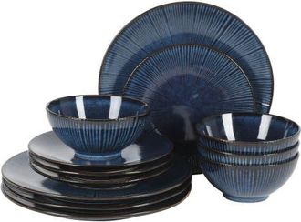 Gibson Home Midnight Luna Plates and Bowls Sets, Stoneware Dinnerware Sets, Reactive Glaze Dish Set - Blue in Cobalt at Nordstrom