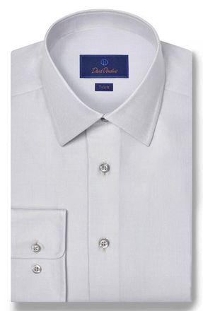 David Donahue Trim Fit Pin Dot Cotton & Silk Dress Shirt in Pearl at Nordstrom, Size 15.5 - 32