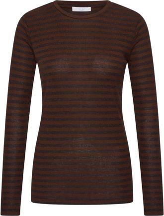 By-Bar Amsterdam Basic LS Melange Stripe Top - Dames - Truien - Bruin - Maat: M Linnen