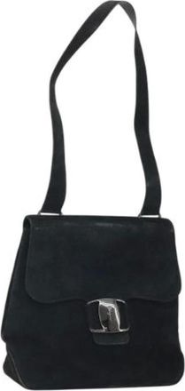 Ferragamo Pre-owned Shoulder Bags, female, Black, Size: ONE SIZE Pre-owned Suede Shoulder Bag