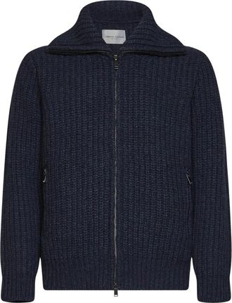 Roberto Collina Camionneur con zip - Heren - Vesten - Blauw - XL - Wol - Truien & Vesten