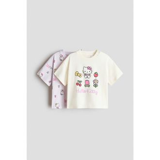 H&M 2-pack printed cotton t-shirts in Light Purple/hello Kitty at Nordstrom, Size 18M
