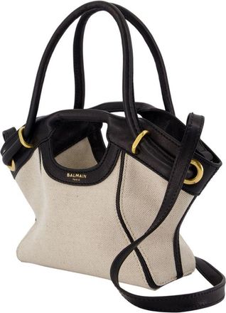 Balmain Womens Colorblock Lambskin Top Handle Bag Beige