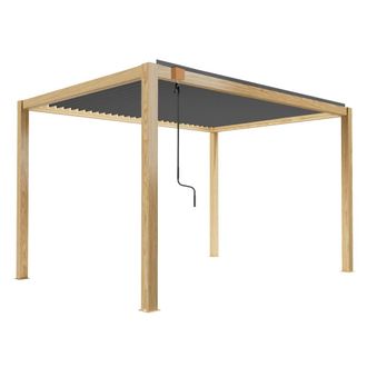 Oviala P&eacute;rgola bioclim&aacute;tica autoportante madera negra 3x4m + 1 persiana
