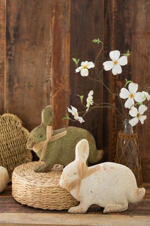Kalalou Set Of Two Painted Metal Rabbits - Green And White