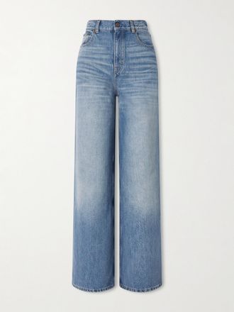 Chloé Jeans A Gamba Larga E Vita Alta In Denim Biologico - Blu