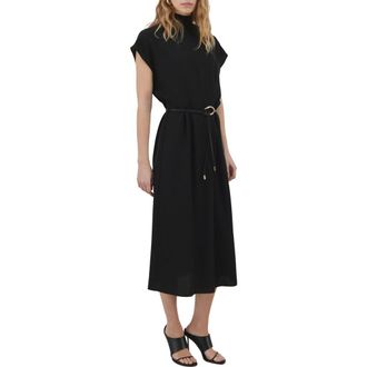 Mango Mock Neck Belted Dress in Black at Nordstrom, Size 10