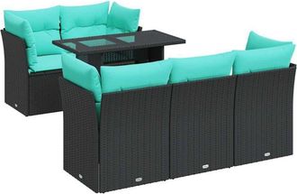 vidaXL Set Sof&aacute;s Jard&iacute;n Y Cojines 6 Pzas Rat&aacute;n Sint&eacute;tico Acacia Negro Vidaxl