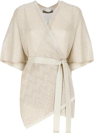 D.exterior Cardigans, female, Yellow, Size: M Golden V-Neck Lurex Poncho Jacket