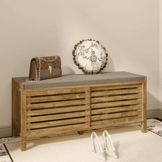 Home Source Industries Luna Shoe Bench Storage Cabinet With Cushion Padded Seat Two Sliding Doors