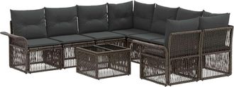 vidaXL Conjunto De Sof&aacute;s De Jard&iacute;n 9 Uds. Gris Rat&aacute;n Sint&eacute;tico Vidaxl