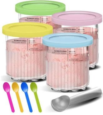 OEM Recipientes Para Helado Para Ninja Creami, Tarrina Para Helado Con Tapas De Silicona Y Cucharas, Compatible Con Las Series Nc501 Y Nc500