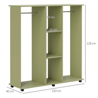 HOMCOM Mobile Double Open Wardrobe w/ Clothes Hanging Rail Colthing - Green | TJ Hughes