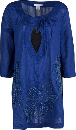 Diane Von Fürstenberg leaf-embroidery drawstring top - Blue