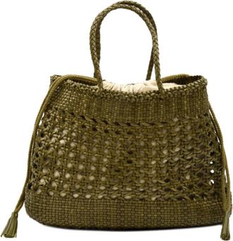 Dragon Diffusion Santa Cano 3.5mm Cannage Weave Tas - Dames - Shoppers - Groen - ONE Size - Katoen - Tassen