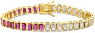 SHYMI Bezel Set Cubic Zirconia Tennis Bracelet in Gold/pinkn at Nordstrom