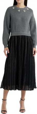 ZOE AND CLAIRE Mixed Media Embellished Sweater Dress In Heather Grey