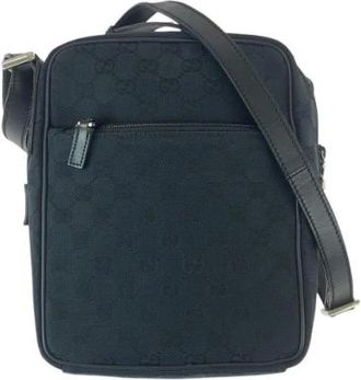 Gucci Vintage, unisex, Zwart, ONE Size, Leer, Pre-owned GG Canvas Leren Schoudertas