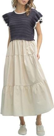 Wishlist Mixed Media Midi Dress in Navy/Taupe at Nordstrom Rack, Size Medium