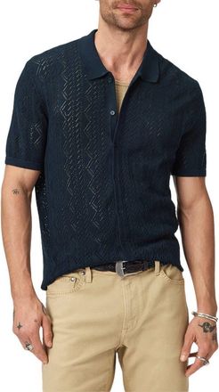 John Varvatos Emil Pointelle Short Sleeve Caridgan in Navy at Nordstrom, Size X-Large