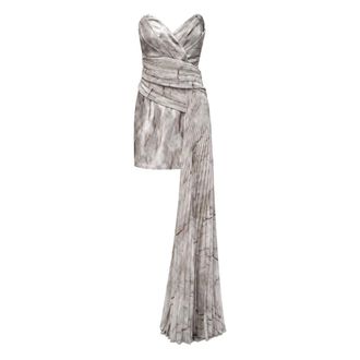 Elisabetta Franchi Georgette Jurk met Organza Ruches - Dames - Jurken - Beige - Maat: M Katoen