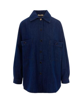 Sessun Relaxed Fit Indigo Denim Overshirt with Jewel Button Accents