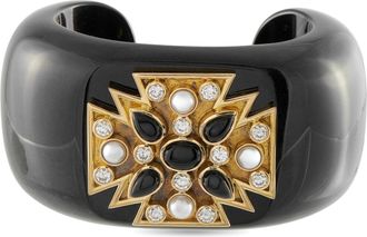 Verdura 18K Yellow Gold 2.20ct Diamond, Black Jade, Onyx, and Pearl Maltese Cross Cuff Bracelet VD12-071626