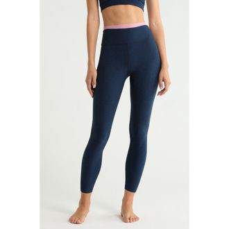 Beyond Yoga Space Dye High Waist Midi Leggings in Nocturnal Navy/ballet Pink at Nordstrom, Size X-Large