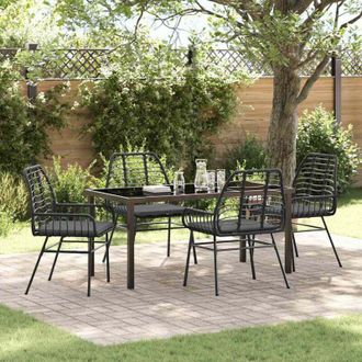 vidaXL Conjunto De Comedor De Jard&iacute;n 5 Pcs Negro Rat&aacute;n Sint&eacute;tico Vidaxl