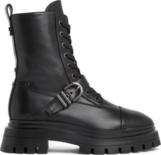 Stuart Weitzman Stoere Bedford Bootie met Metallic Accenten - Dames - Veterlaarzen - Zwart - 39 EU - Leer - Schoenen