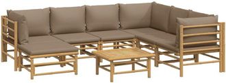 vidaXL Set De Muebles De Jard&iacute;n 8 Piezas Bamb&uacute; Y Cojines Gris Taup&eacute; Vidaxl