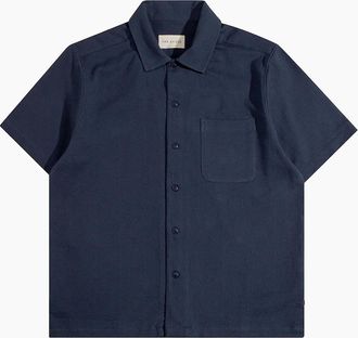 Far Afield Mens Far Afield Busey Textured Shirt - Navy - Size: Regular/40