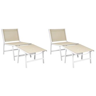 Beliani Conjunto De 2 Sillas De Jard&iacute;n Modernas Para Exteriores Asiento De Textileno Estructura De Metal Con Reposapi&eacute;s Beige Marceddi