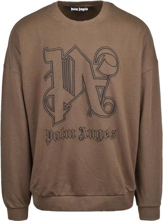 Palm Angels Oversized Crew Neck Sweatshirt - Khaki