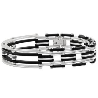 Pompeii3 Mens Steel Two tone Black 13.5mm Link Flexible Clasp 8.5 Bracelet