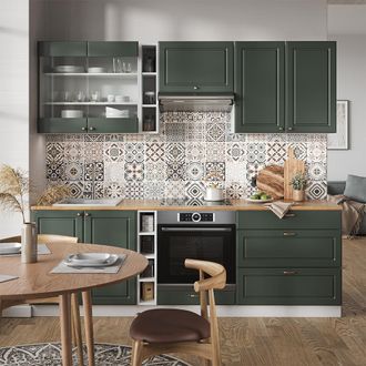 Vicco Mueble De Cocina Fame-line, Verde-dorado Casa De Campo/blanco, 235 Cm Sin Encimera