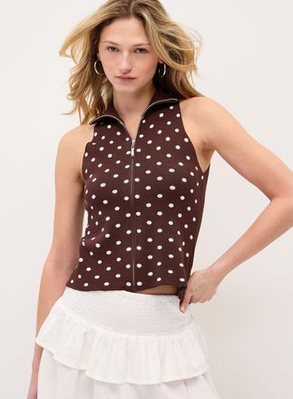 Twik Womens Polka-dotted mock-neck zip-up sweater vest