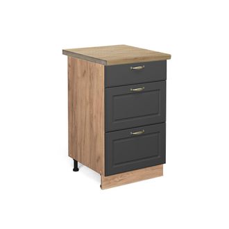 Vicco Mueble Bajo De Cocina Fame-line, Antracita-oro, 50 Cm, Et Roble