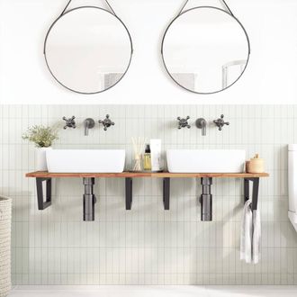Berkfield Home Elegant Basin Shelf Wall Mounted Steel & Solid Wood Acacia in Brown