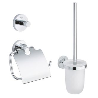 GROHE Essentials Juego De Accesorios 3 En 1: Soporte De Pared + Escobillero Y Soporte + Portarrollos De Papel Higi&eacute;nico, Cromo ( - Grohe