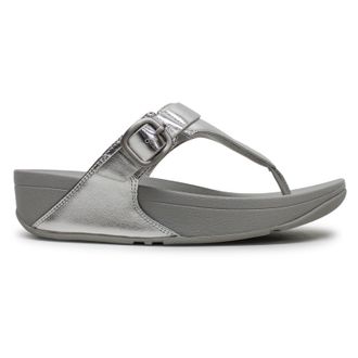 FitFlop Lulu Adjustable Toe Post Leather Womens Comfort Sandals - Silver - Size:UK 6.5