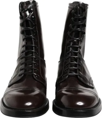 Dolce & Gabbana Brown Leather Lace Up Mid Calf Boots Mens Shoes (Pre-Owned)