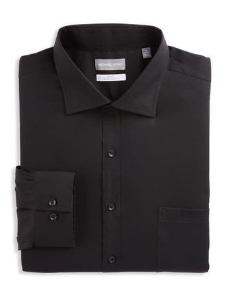 Michael Kors Solid Non-Iron Stretch Dress Shirt in Black at Nordstrom, Size 17.5 - 34
