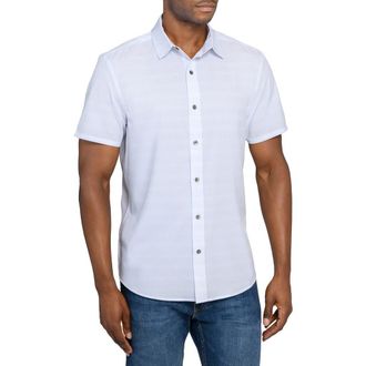 W.R.K Slim Fit Micro Geo Short Sleeve Performance Button-Up Shirt in White at Nordstrom, Size Xx-Large