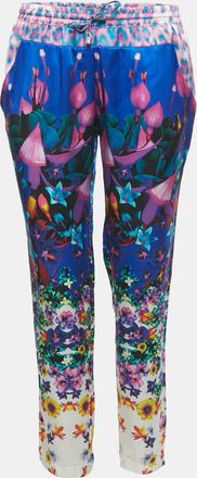 Roberto Cavalli Blue Floral Print Stain Trousers