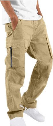 Generic Cargo Trousers for Men Casual Elastic Waist Loose Fit Pants with Zip Multi Pockets Solid Outdoor Sport Hiking Straight Trousers Work Jeans for Men UK 