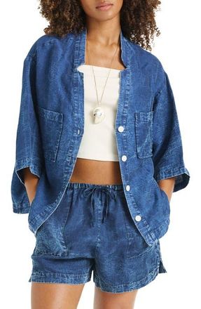 Vitamin A Jaida Organic Cotton & Linen Denim Cover-Up Shirt in Indigo at Nordstrom, Size Xx-Small