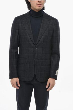 Corneliani CC COLLECTION Virgin Wool Check 2-Buttons Blazer with Flap P size 52