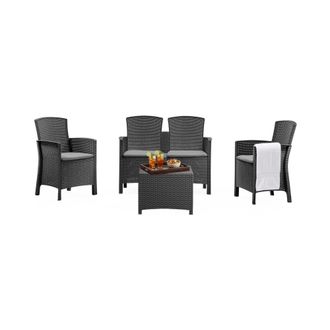 Dmora Conjunto De Sal&oacute;n Exterior T, Conjunto De Jard&iacute;n Con Cojines, Conjunto De Sal&oacute;n Interior Efecto Rat&aacute;n, 100% Made In Italy, Antracita - Dmora