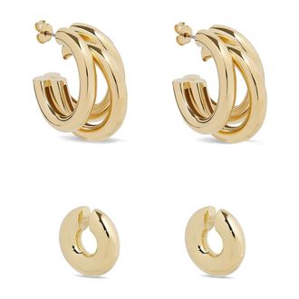 Paco Rabanne Accessoires, Dames, Geel, ONE Size, Gouden Hoops en Punk Ear Cuffs